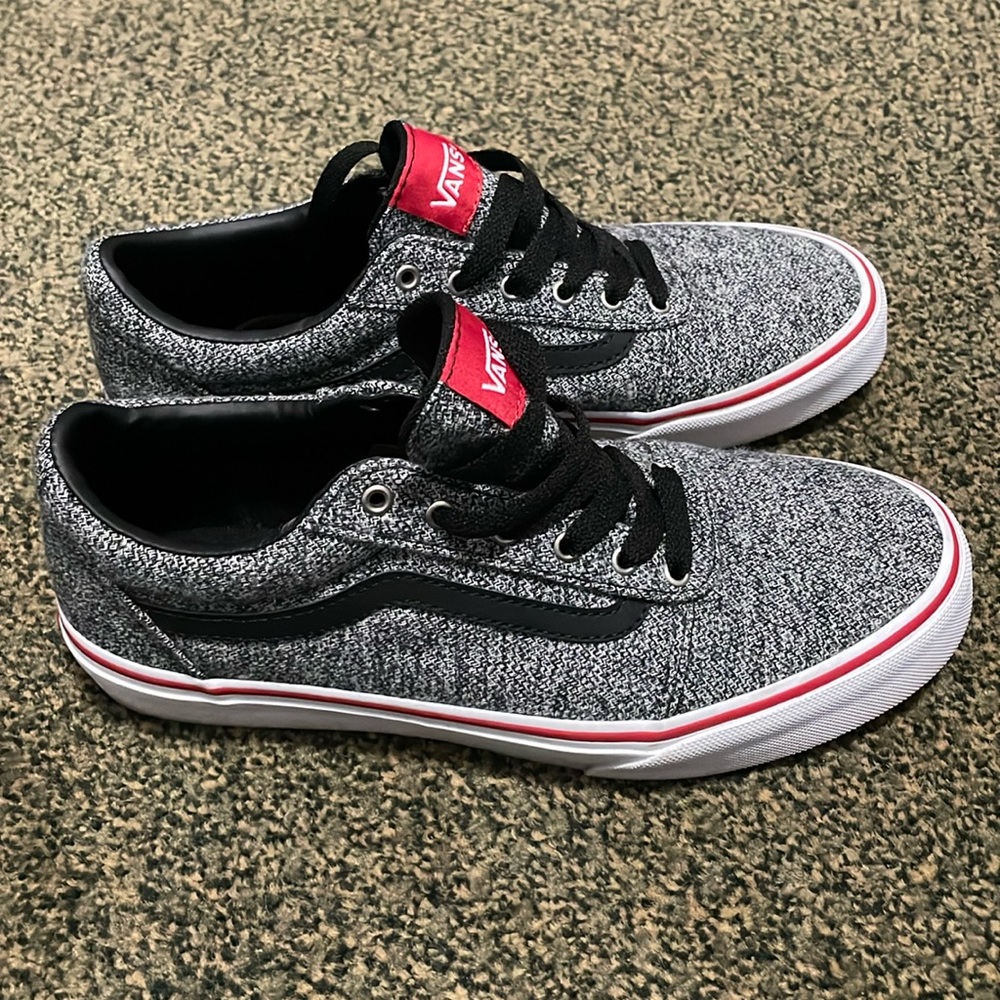 Vans. Grey/black/red/white. Worn once. Youth 6